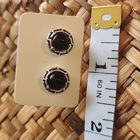 Southwestern Simulated Turquoise Stud Earrings Simulated Onyx - Picture 4 of 5